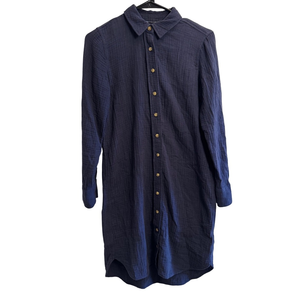 J.Crew Women Size 00 Navy Blue DoubleGauze Cotton Button Down ShirtDress BG462